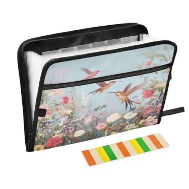 Imagem de Wassud Beija-flores e 13 bolsos, organizador de arquivos sanfonados, pastas expansíveis com abas e adesivos, tamanho carta A4, papel para recibos, documentos, pastas organizadoras para viagens de