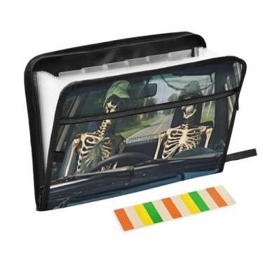 Imagem de Wassud Esqueletos no carro, 13 bolsos, organizador de arquivos sanfonados, pastas expansíveis com abas e adesivos, organizador de pastas de documentos de recibo de papel tamanho carta A4 para viagens