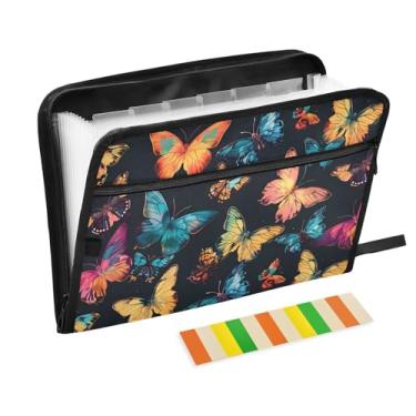 Imagem de CEBUGI Pasta expansível com 13 bolsos, organizador de arquivos sanfonado à prova d'água com etiquetas tamanho A4, organizador de documentos de papel para escola, material de escritório, borboletas
