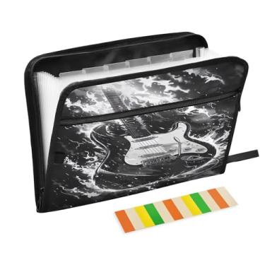 Imagem de Wassud Pasta organizadora de arquivos sanfonada de guitarra preta A4, pasta organizadora de documentos, com etiquetas, pasta de arquivos expansível, 13 bolsos