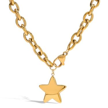 Imagem de Feeldistinque Elegante colar banhado a ouro 18K com coração, borboleta, sol, lua, pingentes de estrela, colar de ouro delicado para mulheres, joia de ouro ideal para presente feminino, Sem Pedra