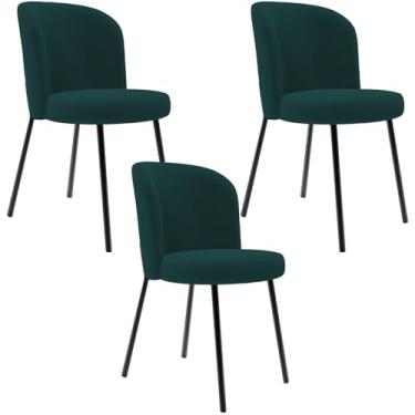 Imagem de Kit 3 Cadeiras Sala de Jantar Estofada Gavi L02 Bouclê Verde - Lyam Decor