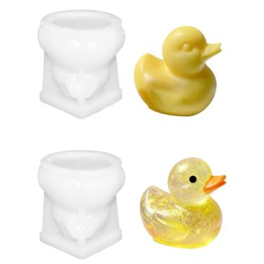 Imagem de Liiaiyter Molde de silicone de pato 3D - 2 peças de moldes antiaderentes para decoração de bolos, chocolate, cubos de gelo | Molde de fondant animal para vela, resina, sabonete, chá de bebê