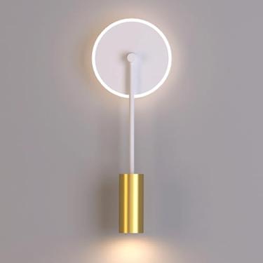 Imagem de Luminária de parede para cabeceira de quarto, em metal branco, com luz de fundo ajustável, 20W, para iluminação decorativa e aconchegante.