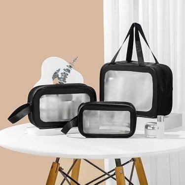 Imagem de Necessaire Transparente de Viagem Kit 3 Peças – Bolsa Portátil para Cosméticos, Maquiagem e Higiene Pessoal(PRETO)