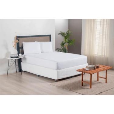 Imagem de Jogo de Lençol 3 Peças Casal Padrão, Micropercal 300 Fios, 100% Poliéster, com Elástico, Ponto Palito, 1 Lençol 188x138x30cm, 2 Fronhas 70x50cm (Branco)