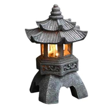 Imagem de Luzes Decorativas Solares Acessórios de Jardim Zen Lanterna Japonesa Pagode Vintage Luz Solar Lâmpada Pátio Resina Fotovoltaica Decoração Asiática Esc