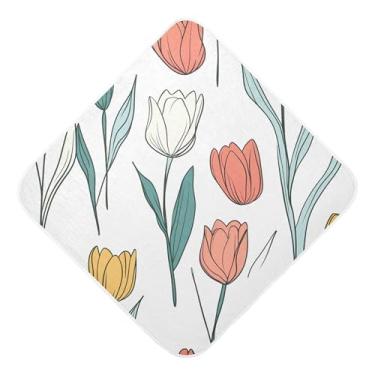 Imagem de Burbuja Toalha de banho para bebê tulipas fofas - Toalha de banho macia e absorvente de algodão musselina com capuz para recém-nascidos, 89 x 89 cm