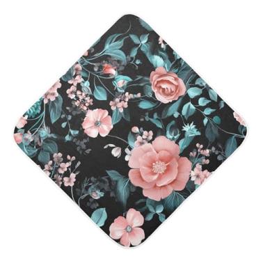 Imagem de Burbuja Toalha de banho de bebê floral azul-petróleo rosa - Toalha com capuz de musselina macia e absorvente para recém-nascido, 76 x 76 cm