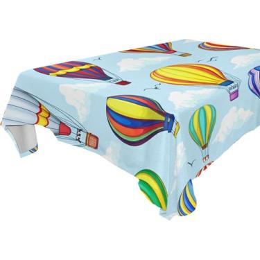 Imagem de Burbuja Toalha de mesa com balões de ar quente, toalha de mesa retangular, anti-rugas, grossa para decoração de jantar, cozinha, festa, 152 x 228 cm