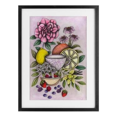 Imagem de Stupell Industries Impressão emoldurada de chá rococó com frutas cinza sob vidro, design de Cecilia Battaini, 23 x 17