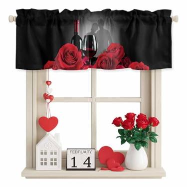 Imagem de Cortinas de Dia dos Namorados para Janelas Rosa Vermelha, Vinho, Romântico, Casal, Varão, Bolsas, Tratamentos de Janela, Cortinas Curtas para Cozinha, Sala de Estar, Quarto, 137 x 45 cm