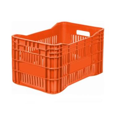 Imagem de Kit Caixas Plásticas Empilháveis Vazadas Colorida Ideal para Hortifruti e Compras Frutas e Verduras(Laranja,4 Caixas)