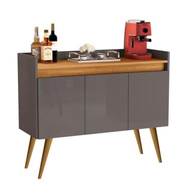 Imagem de Buffet Aparador Sala Retrô - Venezza 3 Portas - Cor: Cinza Com Madeirado - Lojas GB Móveis
