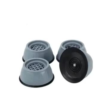 Imagem de Kit 04 Pés de Borracha Multiuso, PVC e Polipropileno, 7cm Diâmetro x 4cm Altura, Antiderrapante, Ajustável, até 150kg, para Máquina de Lavar, Geladeira, Móveis