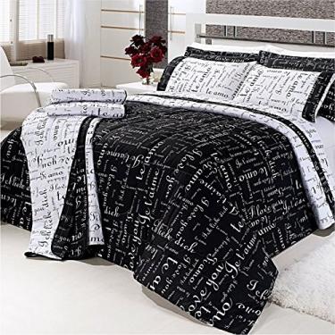 Imagem de Kit Edredom Casal Queen Dupla Face 150 Fios 03 Peças Te Amo Preto - Vilela