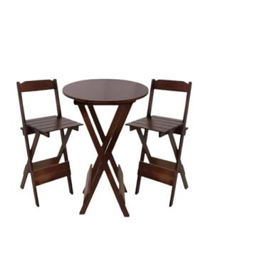 Imagem de Mesa Bistrô Dobrável Com 2 Cadeiras - Jogo Completo para Cantinho do Café em Varanda, Área Gourmet e Ambientes Pequenos(Imbuia)