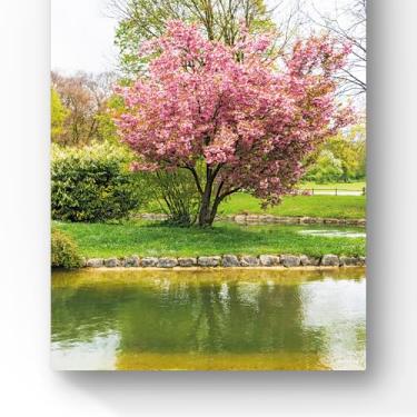 Imagem de Quadro Decorativo Paisagem com Cerejeira Rosa, Impressão em Alta Definição, 60x40 cm, Arte para Parede