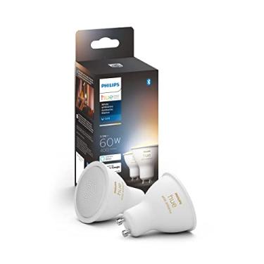 Imagem de Philips Hue Pacote com 2 lâmpadas LED Smart GU10 White Ambiance, compatível com Bluetooth e Zigbee (Hue Hub opcional), ativada por voz com Alexa