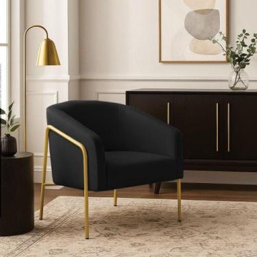 Imagem de Poltrona Sala Industrial Alta Dourado Stella Suede Preto D03 - D'rossi