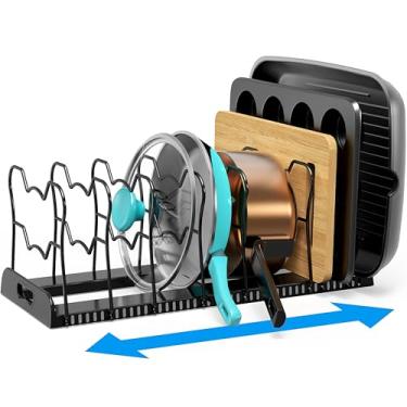 Imagem de Simple Houseware Rack organizador de panela expansível, 10 compartimentos ajustáveis, preto - Organizador de armário de cozinha para panelas, panelas, tampas e utensílios de cozinha - Armazenamento de