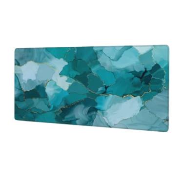 Imagem de Tapete de mouse grande abstrato turquesa mármore à prova d'água tapete protetor de mesa estendido para computador, base de borracha antiderrapante para escritório, computador, teclado, laptop e mesa