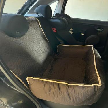 Imagem de Cama Pet 2 em 1 com Capa Protetora para Banco Traseiro - Grande, Impermeável, Toddy Liso (Marrom)
