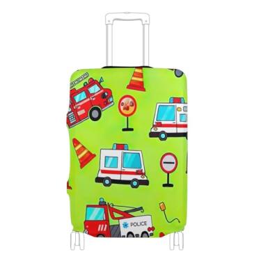 Imagem de Capas de mala com estampa animal, protetor de bagagem, personalizado, antiarranhões, vermelho, caminhões de bombeiros, acessórios de bagagem de viagem, P, serve para estojo de 45 a 50 cm, Caminhões de