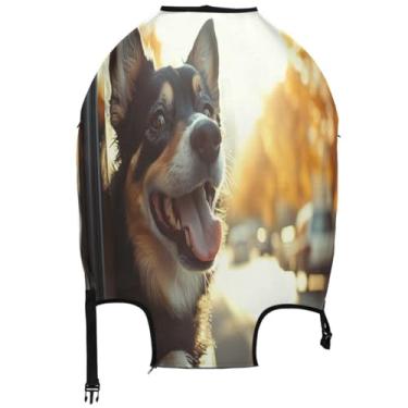 Imagem de Joisal Capas de bagagem de flores para protetores de mala, bagagem, cachorro animado, janela de carro, brisa, acessórios de viagem, manga de mala, Brisa animada para janela de carro para cães, XL