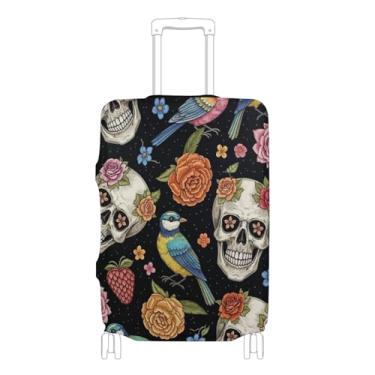 Imagem de Joisal Capa protetora de bagagem vintage com caveiras, pássaros, florais, preta, proteção fofa, acessórios de viagem, manga de viagem, P, serve para capa de 45 a 50 cm, Crânios vintage pássaros