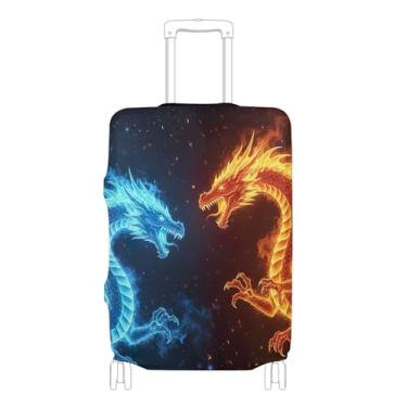 Imagem de Joisal Dragons Fire Ice Blue Red Black Capa de mala protetora personalizada para viagem para mulheres pintura, P, serve para capa de 45 a 50 cm, Dragons Fire Ice Blue Red Black, L 26-28 in, Capa de