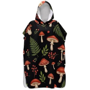 Imagem de Joisal Roupão para adultos, poncho de surfe, toalha de banho com capuz, plus size, homens, mulheres, poncho com capuz, cogumelos florestais