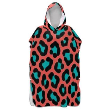 Imagem de Poncho de surf absorvente trocador para toalha de natação com capuz Adul bonito preto turquesa leopardo impressão poncho masculino com capuz