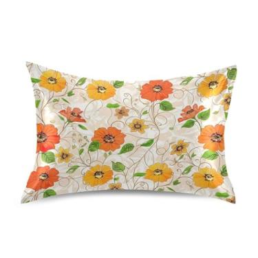 Imagem de Travesseiros King Queen Standard Slips Floral Laranja Amarelo Flores Cetim Impressão Arte Engraçada Presentes Refrescantes Decoração de Cama King Size 101,6 cm x 50,8 cm