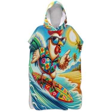 Imagem de Joisal Poncho de surfe vestível para adultos trocador de roupa de banho com capuz fofo engraçado animal galinha bonito poncho masculino com capuz