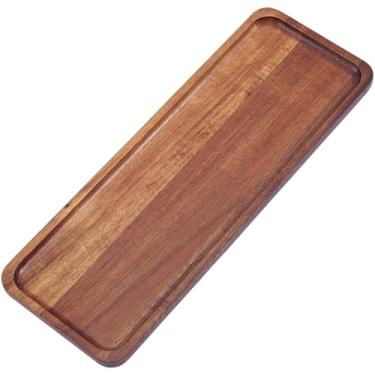 Imagem de Beebeecraft Bandeja de servir de madeira pequena 28 x 10 cm retangular marrom coco prato de madeira charcutaria tábua de queijo para chá, café, cômoda, comida, lanche, lenços, velas, cozinha