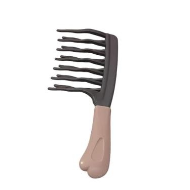Imagem de Pente desembaraçador de dentes largos para cabelos cacheados - Design de dente ondulado de fileira dupla para cabelos molhados/secos/grossos - Escolha a cor azul ou cinza (cinza rosa)