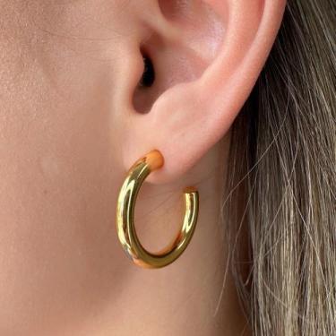 Imagem de Brinco Argola Grande Tubo Lisa Banhado em Ouro 18k - Anastásia Joias