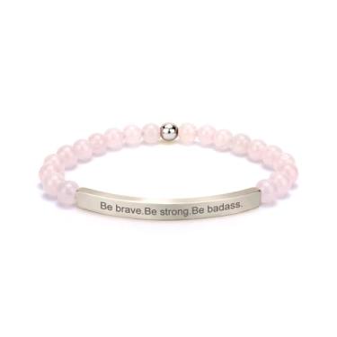 Imagem de cusurlove Pulseira feminina inspiradora de quartzo rosa, banhado a ouro 18K, joia de fé, bíblia religiosa cristã, presente para encorajamento, amor e força, Medium, Cristal, Sem Pedra Preciosa