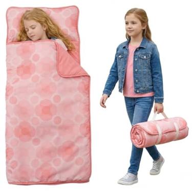 Imagem de Tapete de cochilo infantil com travesseiro removível e cobertor (53,3 cm x 122 cm) - Tapetes macios para dormir, creche, pré-escola, viagens - lavável na máquina de enrolar saco de dormir - Tapete de