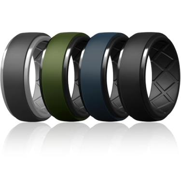 Imagem de Egnaro Anéis de casamento masculinos de silicone, 10,5 mm x 2,8 mm de espessura, aliança de noivado de borracha preta à prova d'água para treino, 11.5-12, Silicone, Sem pedra preciosa