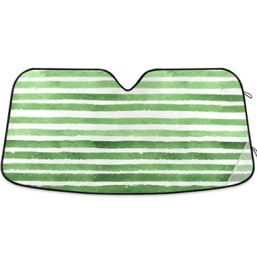 Imagem de Guarda-sol para carro personalizado verde aquarela listrado para-brisa caminhão automotivo para-brisas proteção retrátil M, 139,7 cm x 70,1 cm