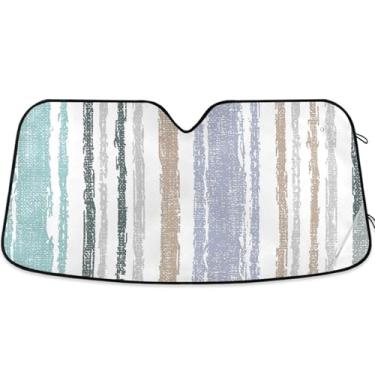 Imagem de Guarda-sol com listras coloridas grunge personalizado para para-brisa de carro bonito universal dobrável para-brisa dianteiro impressão animal automotivo M, 139.7 cm x 70.1 cm