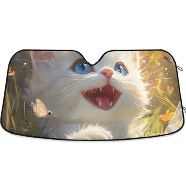 Imagem de Protetor solar personalizado fofo gato gatinho fantasia para para-brisa de carro protetor solar retrátil dobrável caminhão protetor solar para para-brisa dianteiro do carro M, 139.7 cm x 70.1 cm