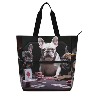 Imagem de GAIGEO Bolsa de trabalho feminina engraçada buldogues de lona escolar bolsa utilitária infantil presente para amantes de livros