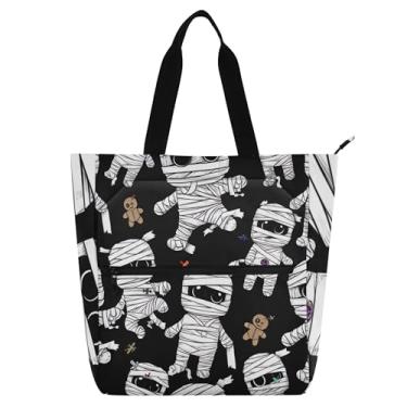 Imagem de GAIGEO Bonecas múmias pretas e brancas bolsa de trabalho para mulheres lona praia livro tote com zíper carteiro bolsas amantes de livros