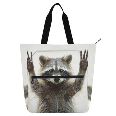 Imagem de GAIGEO Bolsa de ombro engraçada com estampa de guaxinim para crianças e mulheres, escola, trabalho, zíper, lona, bolsa de ombro