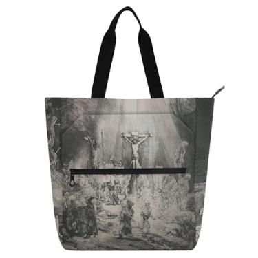 Imagem de Rembrandt Bolsa de trabalho com cruzes para pintura feminina, bolsa de lona universitária, bolsa de viagem, presente para amantes de livros