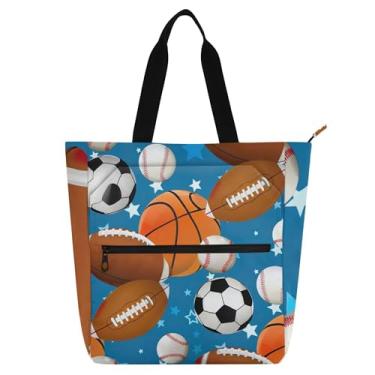 Imagem de GAIGEO Bolsas de trabalho femininas esportivas, basquete, futebol, azul, lona, praia, escola, bolsa média, com compartimentos