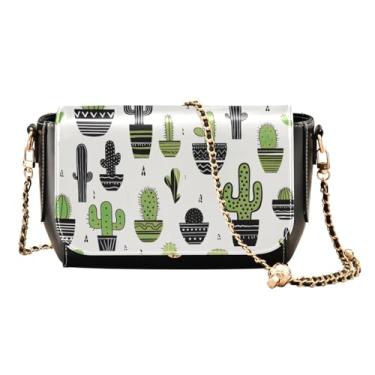 Imagem de Bolsa tiracolo feminina xadrez com estampa vermelha média, bolsa de ombro de couro ajustável com alça, bolsa tiracolo feminina de couro, Cactos nas cores verde e preto-3, One Size